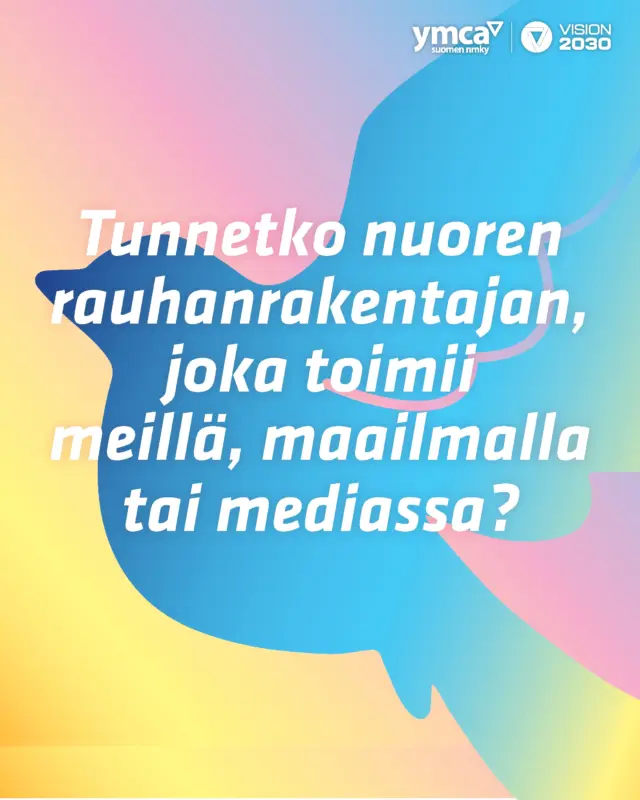 Suomen NMKY:n Liitto jakaa Nuorten rauhanpalkinnon, NRT-verkosto on mukana raadissa 🕊️ 
 
Etsimme nuorta rauhanrakentajaa tai nuorten ryhmää, joka voi toimia niin arjen konfliktien ratkaisemiseksi kuin rakenteisiin vaikuttamalla. Hän tai he toimivat lokaalisti tai globaalisti, meillä, maailmalla tai mediassa. 
 
Kansalaisjärjestöissä rakennetaan rauhan edellytyksiä muun muassa tekemällä tilaa nuorten äänille ja edistämällä nuorten mahdollisuuksia vaikuttaa yhdenvertaisuuden puolesta. Siksi myös rauhanpalkintomme saajasta päättää tehtävään valittu raati, joka koostuu suomalaisista rauhantyön ja nuorisoalan toimijoista. 
 
Raadissa vaikuttavat seitsemän vahvaa tekijää: Nuorisoala, Nuoret, rauha ja turvallisuus -verkosto, Suomen YK-nuoret, Changemaker-verkosto, Kynnys ry, Lasten ja Nuorten Keskus ja YMCA/NMKY. 
 
Kerro meille nuoresta rauhanrakentajasta! Ehdotuksesi voit jättää 13.4.–25.5.2026. 
Linkin lomakkeelle löydät NMKY:n Liiton biosta @suomen_ymca 
 
ymca.fi/nuorten-rauhanpalkinto/ 

 
#nuortenrauhanpalkinto #nuoretrauhanrakentajat #nuoretrauhantekijät #rauhantyö